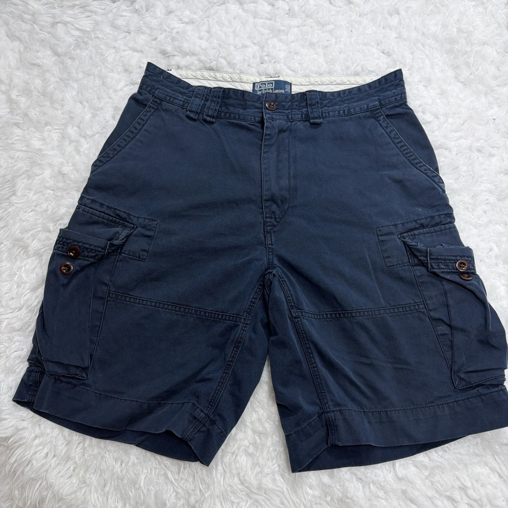 Vintage 90's Polo Ralph Lauren Cargo Shorts Mens 33 Relaxed Baggy Fit Navy Blue